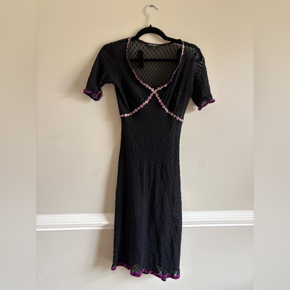 Vintage Betsey Johnson mesh polka dot dress with stretch.